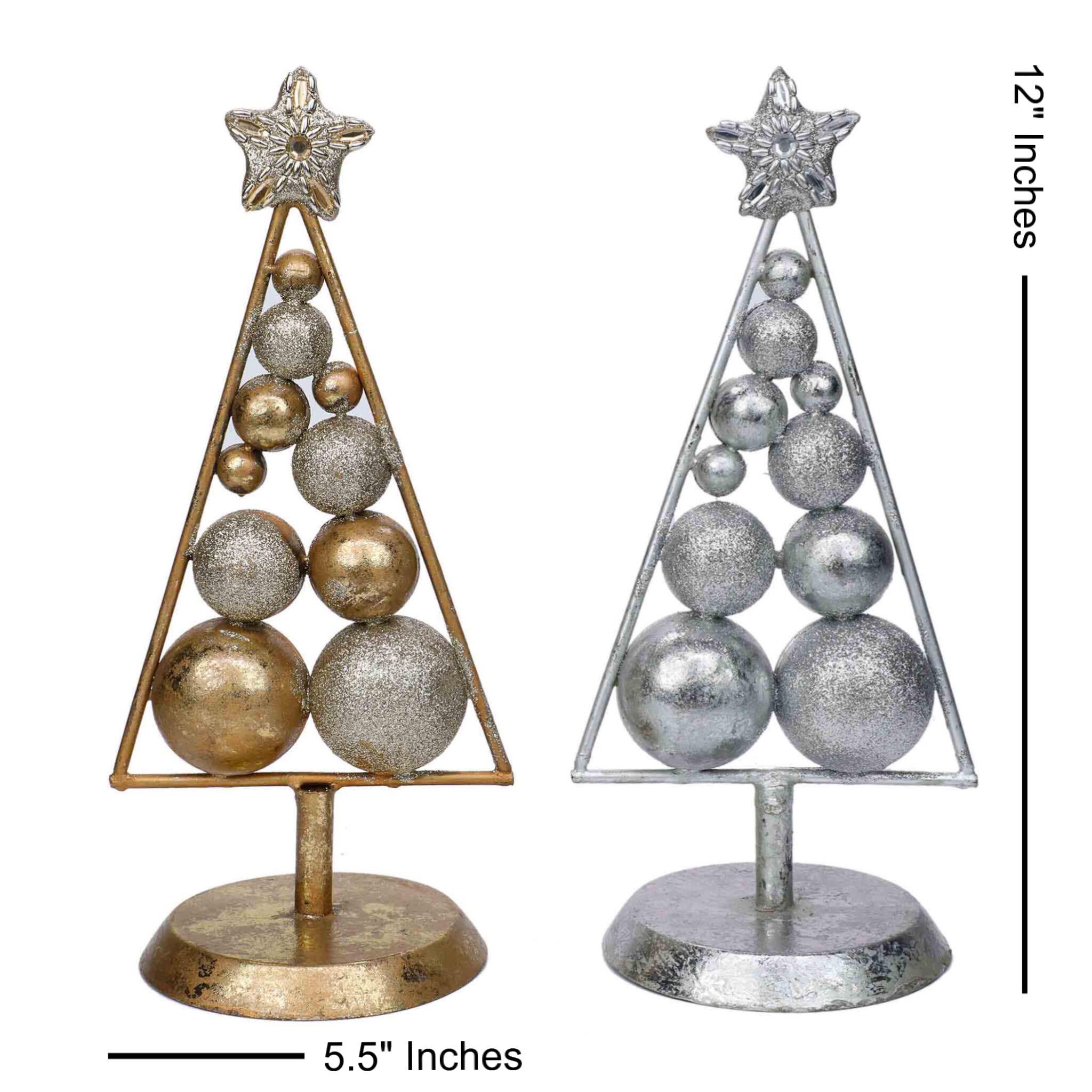 Retro Beaded Christmas Tree in Silver & Gold, Set of 2