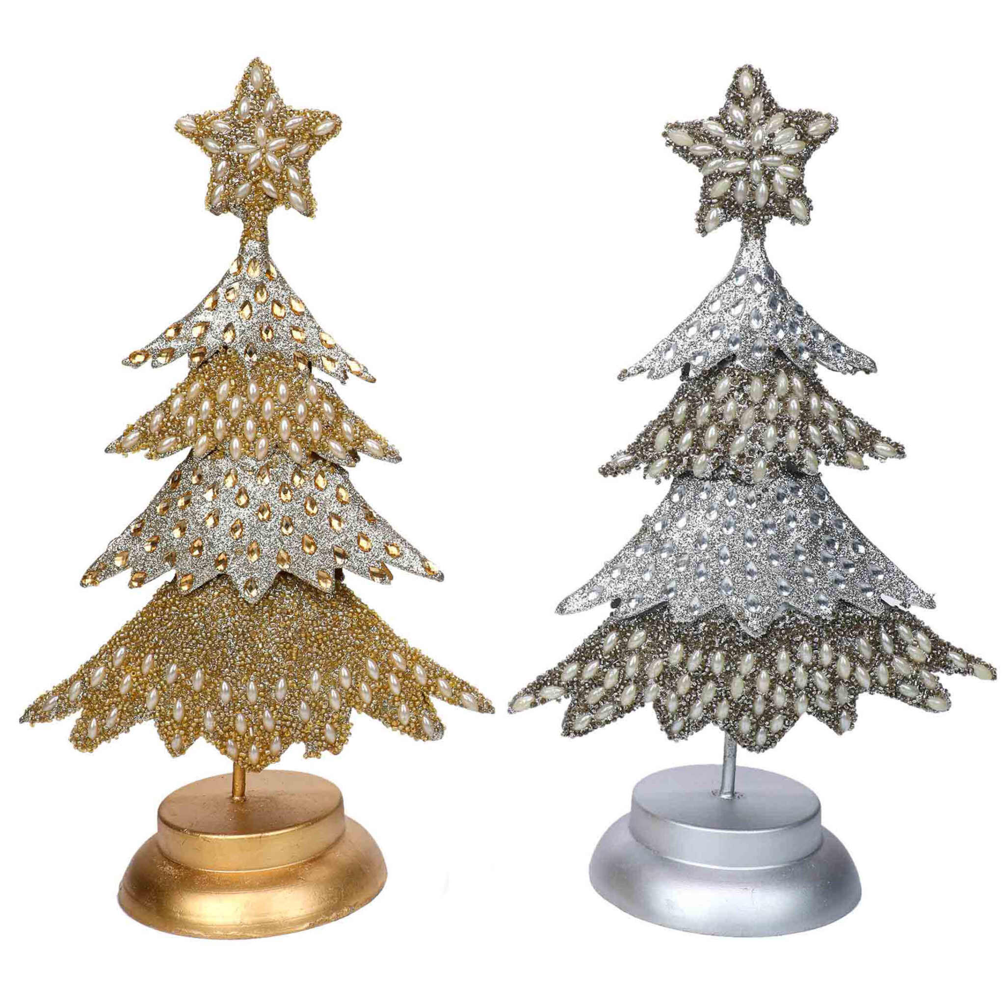 Whoville Beaded Christmas Tree in Gold & Silver, Set of 2