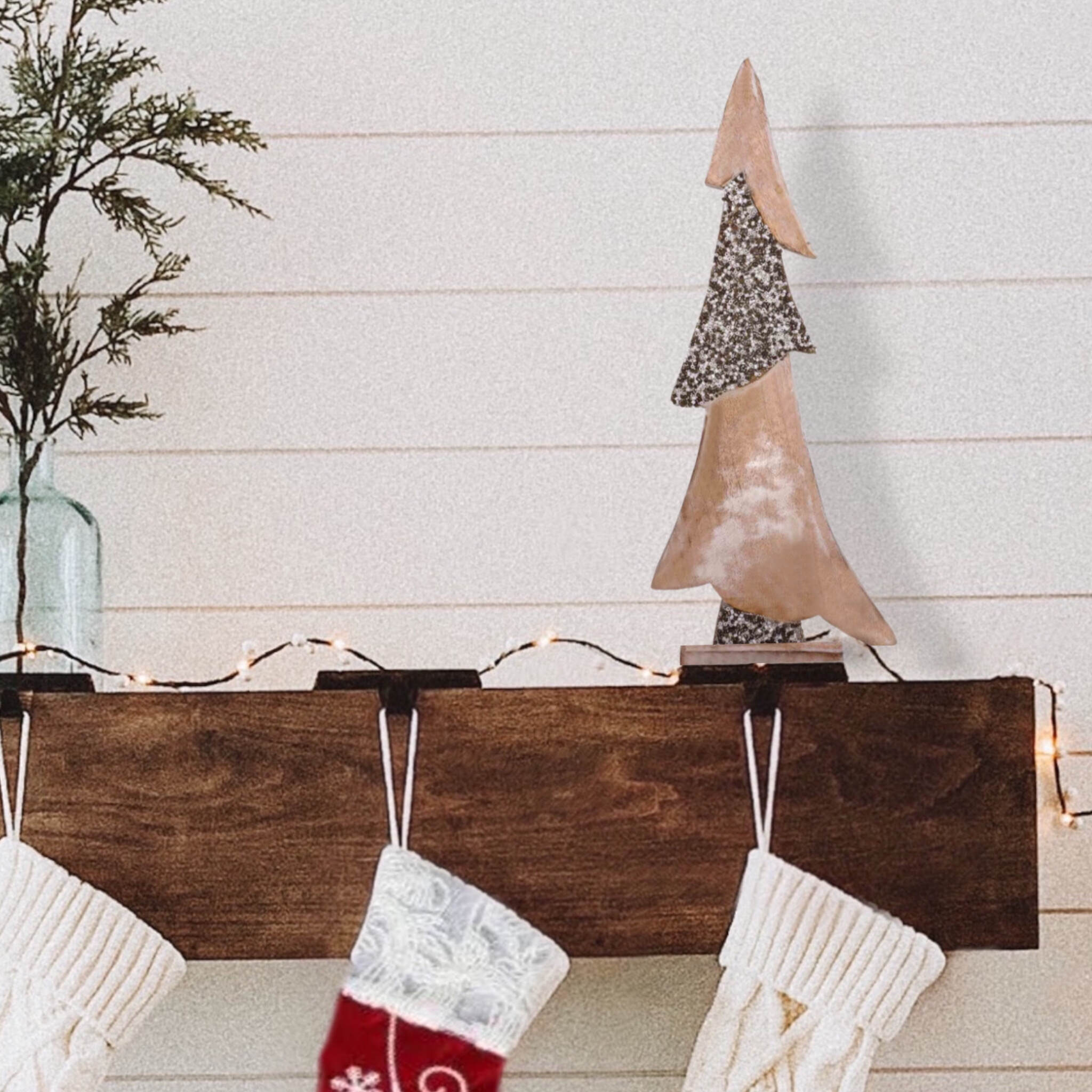 Natural Alpine Wood Christmas Tree with White & Silver Bead