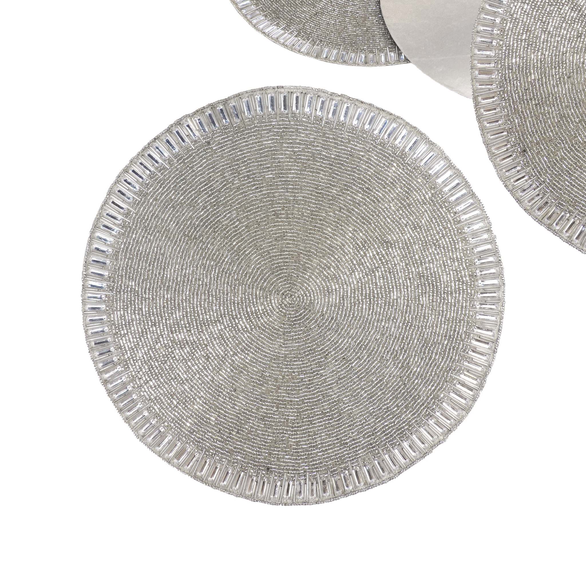 Glam Crystal Bead Embroidered Placemat in Cream Silver, Set of 2/4
