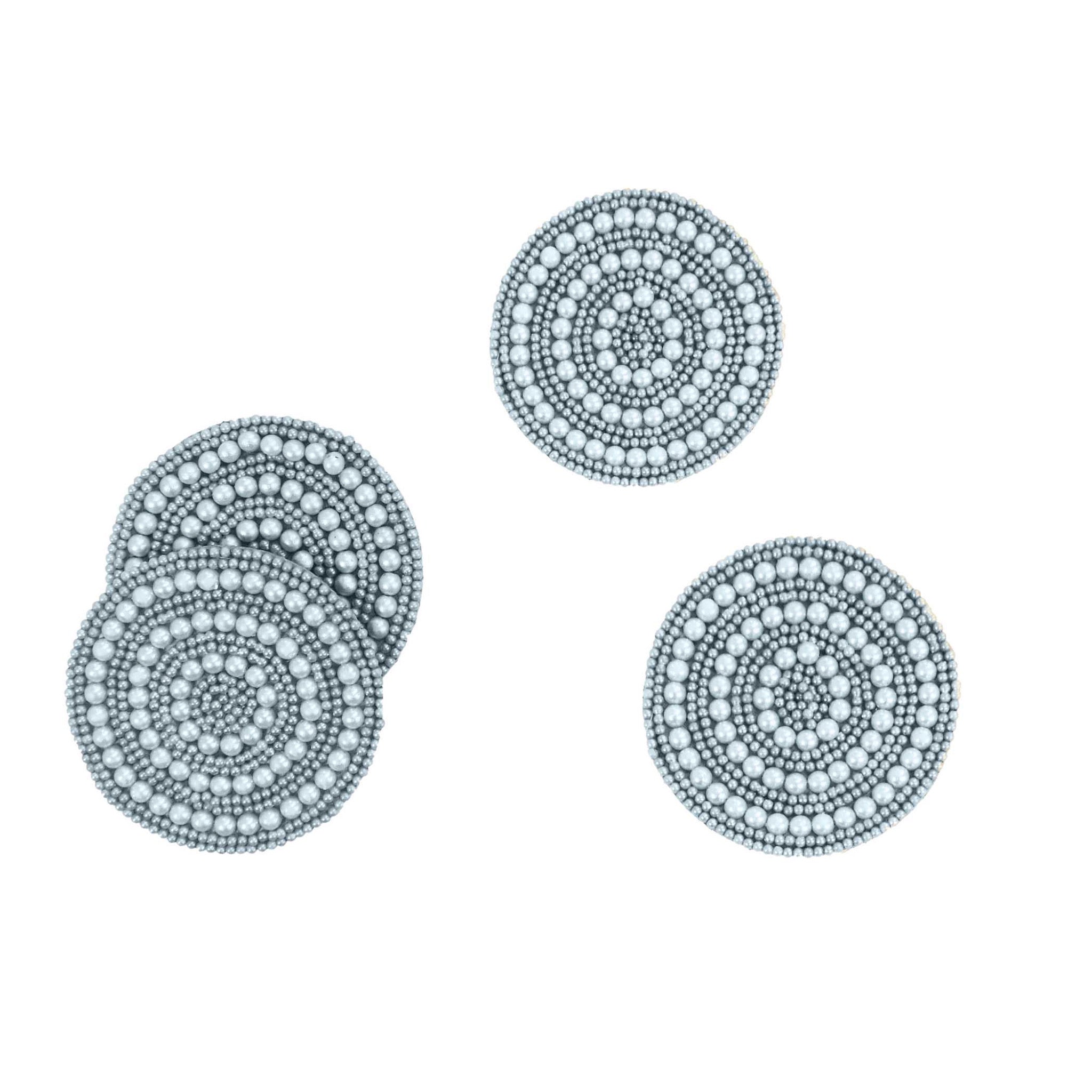 Full Circle Embroidered Coaster in Light Blue, Set of 4