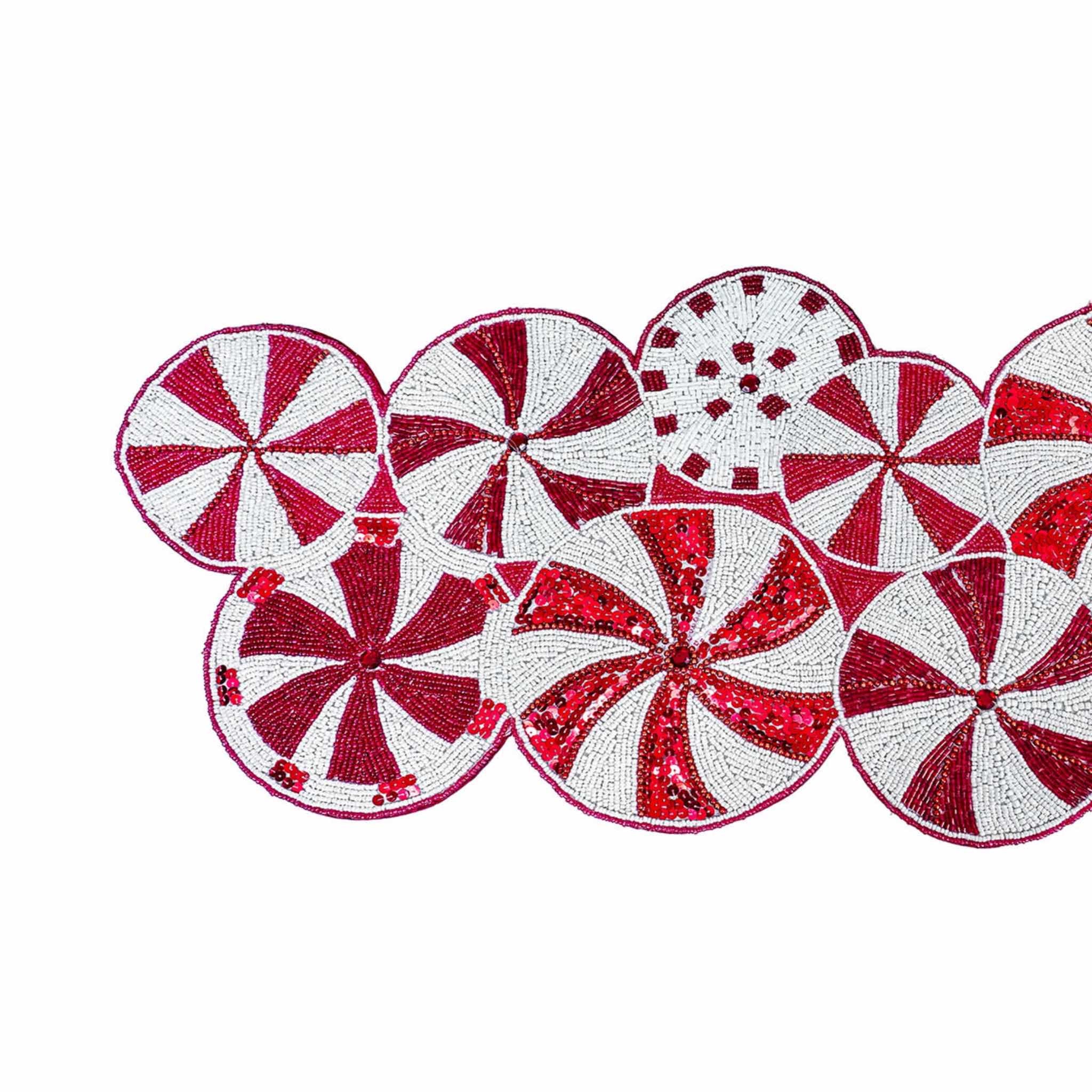 Minted Bead Embroidered Table Runner in Red & White