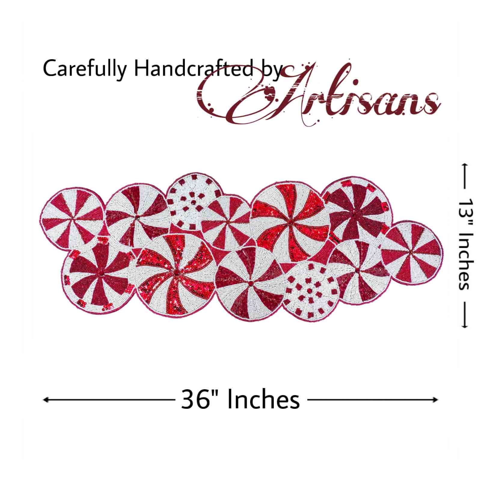 Minted Bead Embroidered Table Runner in Red & White