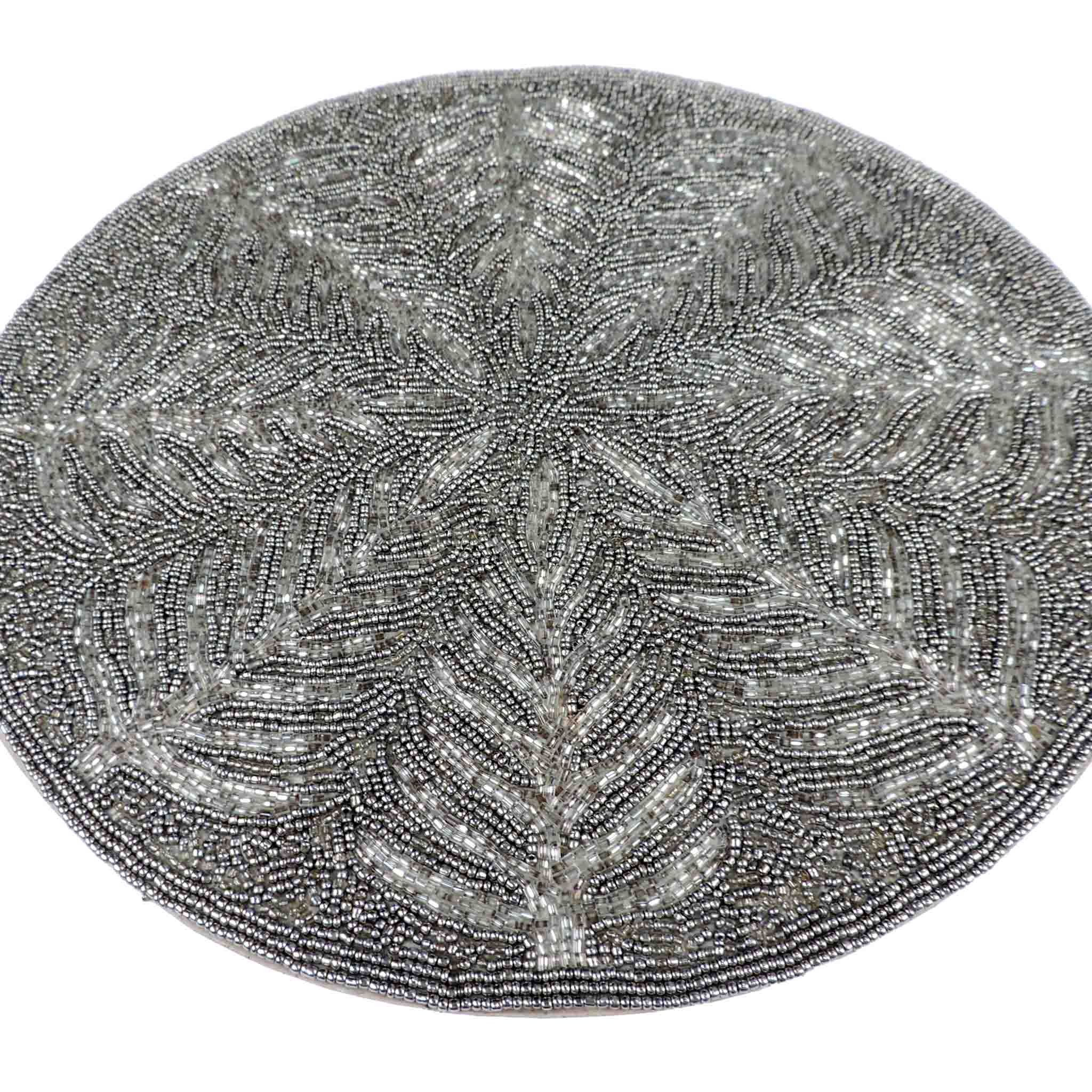 Tree of Life Glass Bead Embroidered Placemat in Smoke & Silver, Set of 2/4