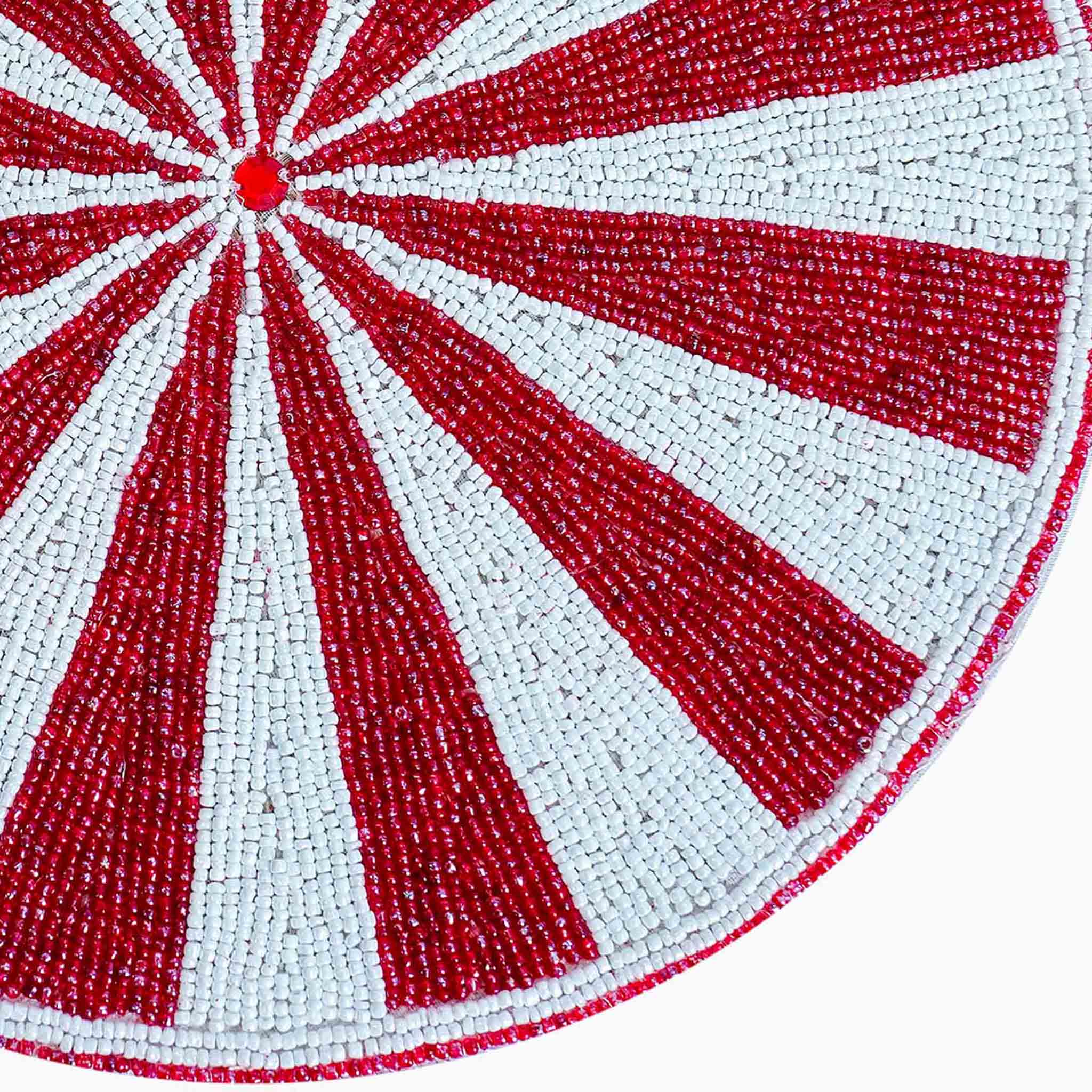 Minted Bead Embroidered Placemat in  Red & White, Set 2/4