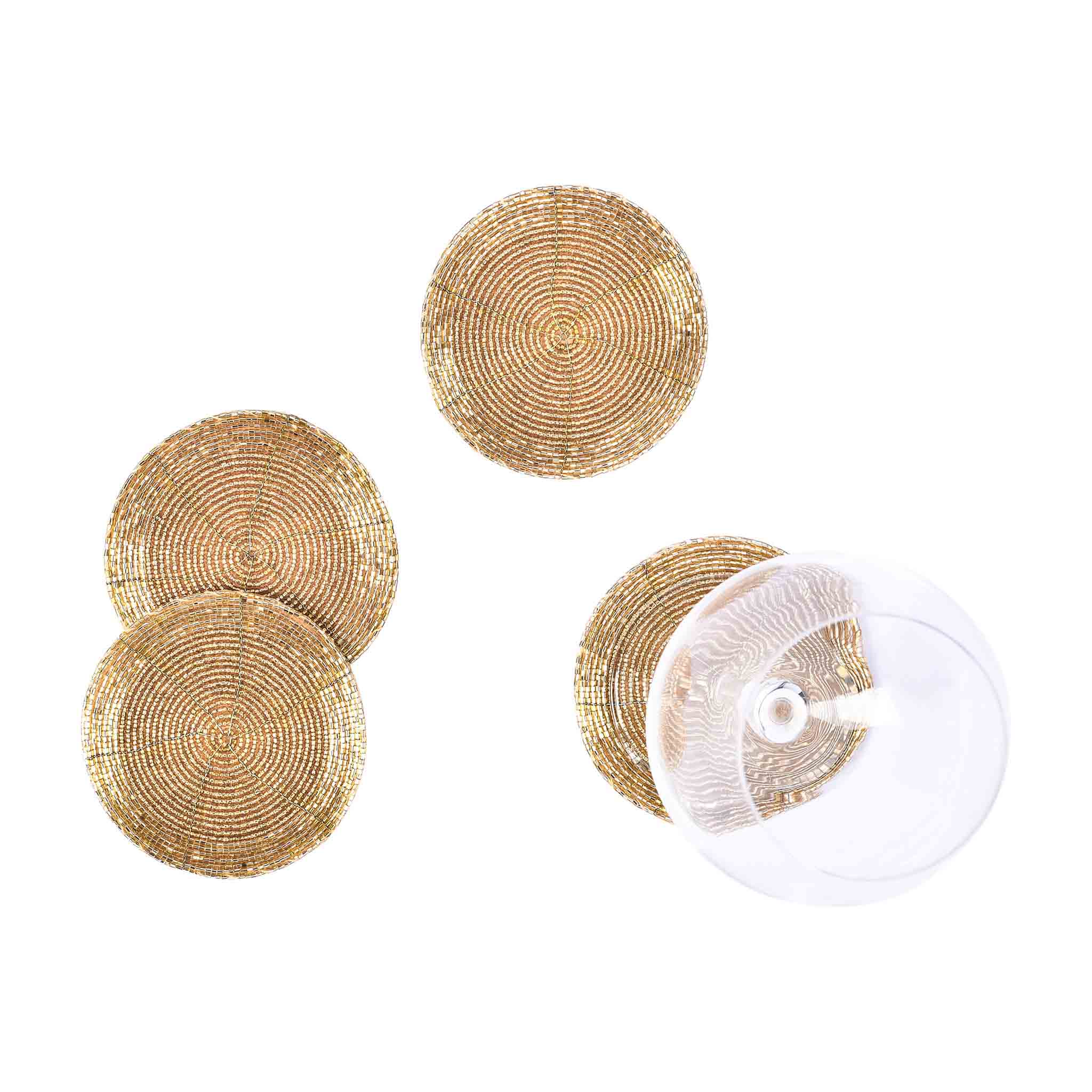 Glass Beaded Coaster in Gold, Set of 4
