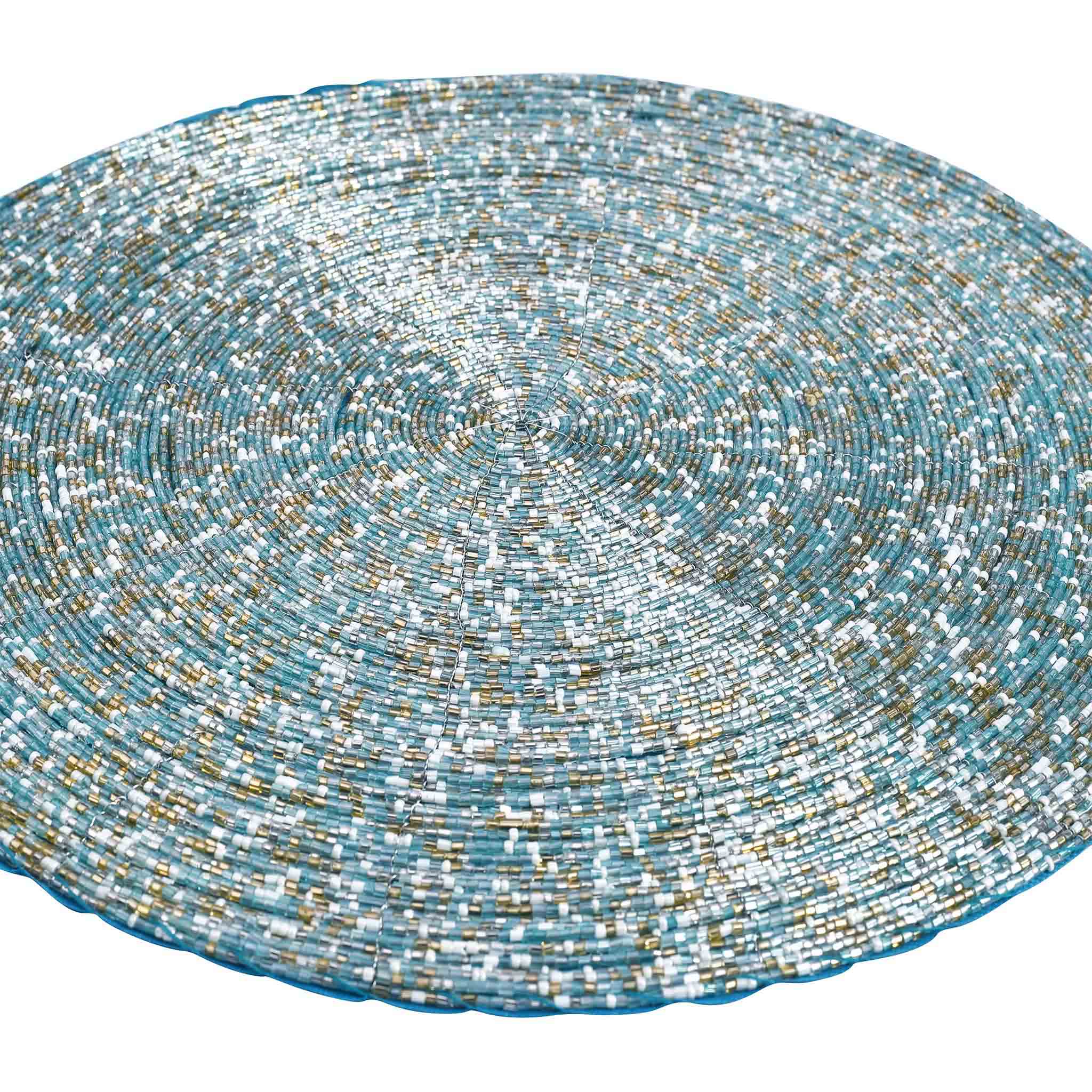 Glass Beaded Placemat in Light Blue, Set of 4