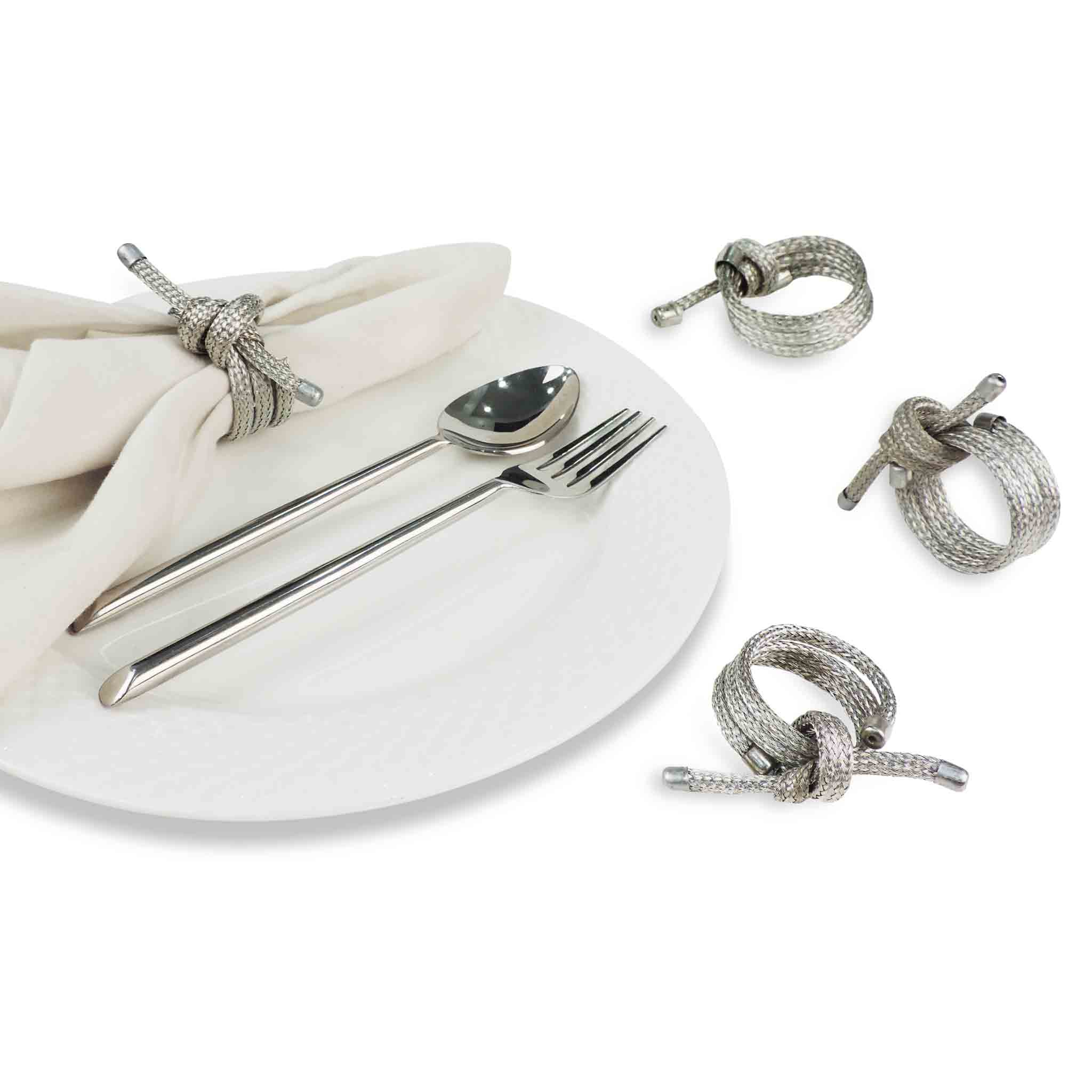 Glass Bead Table Setting for 4 - Placemats, Coasters & Napkin Rings in Silver Two Tone