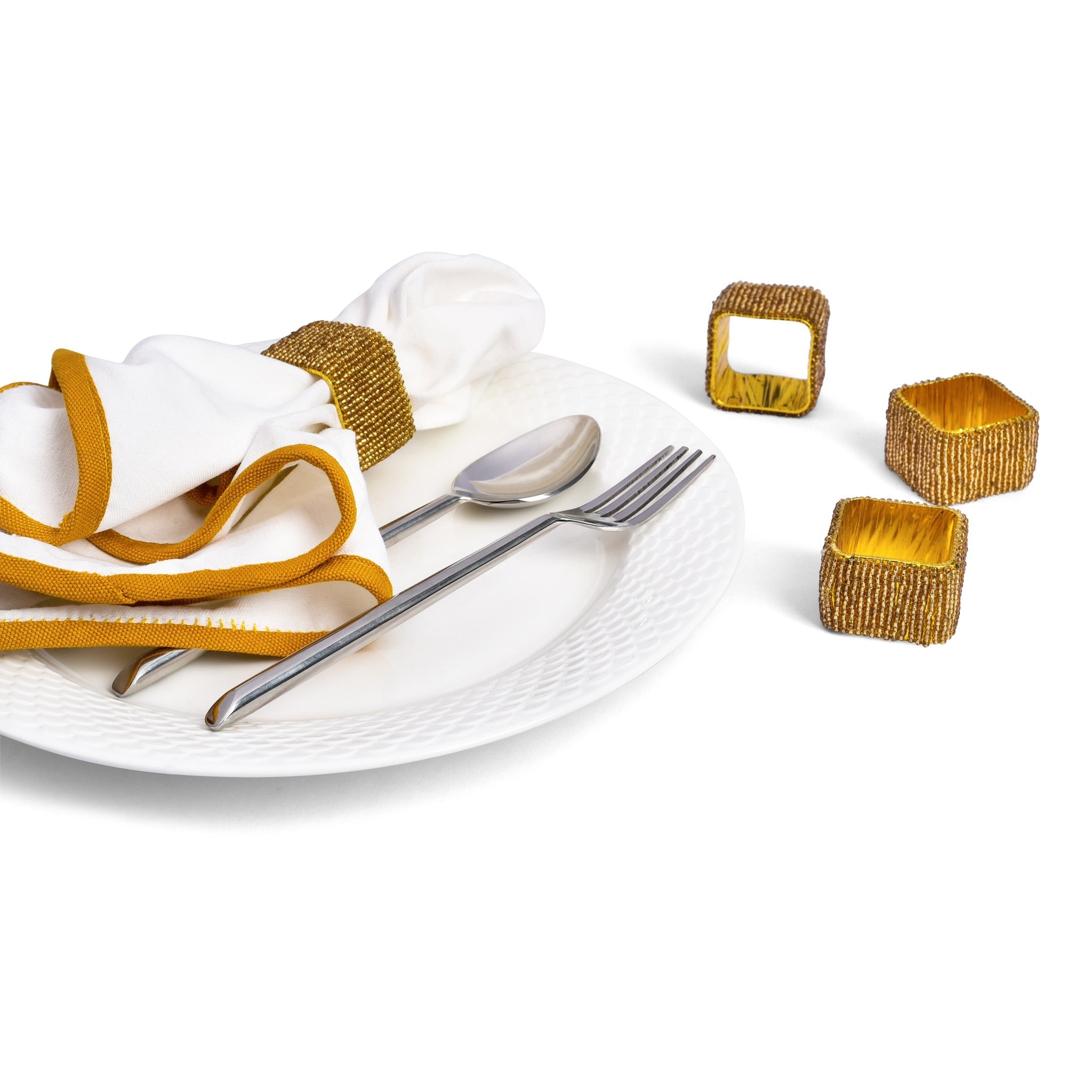 Classic Square Napkin Ring in Gold, Set of 4