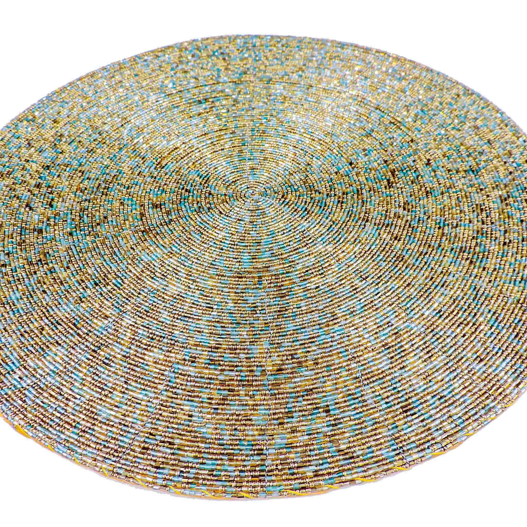 Glass Beaded Placemat in Peacock, Set of 4