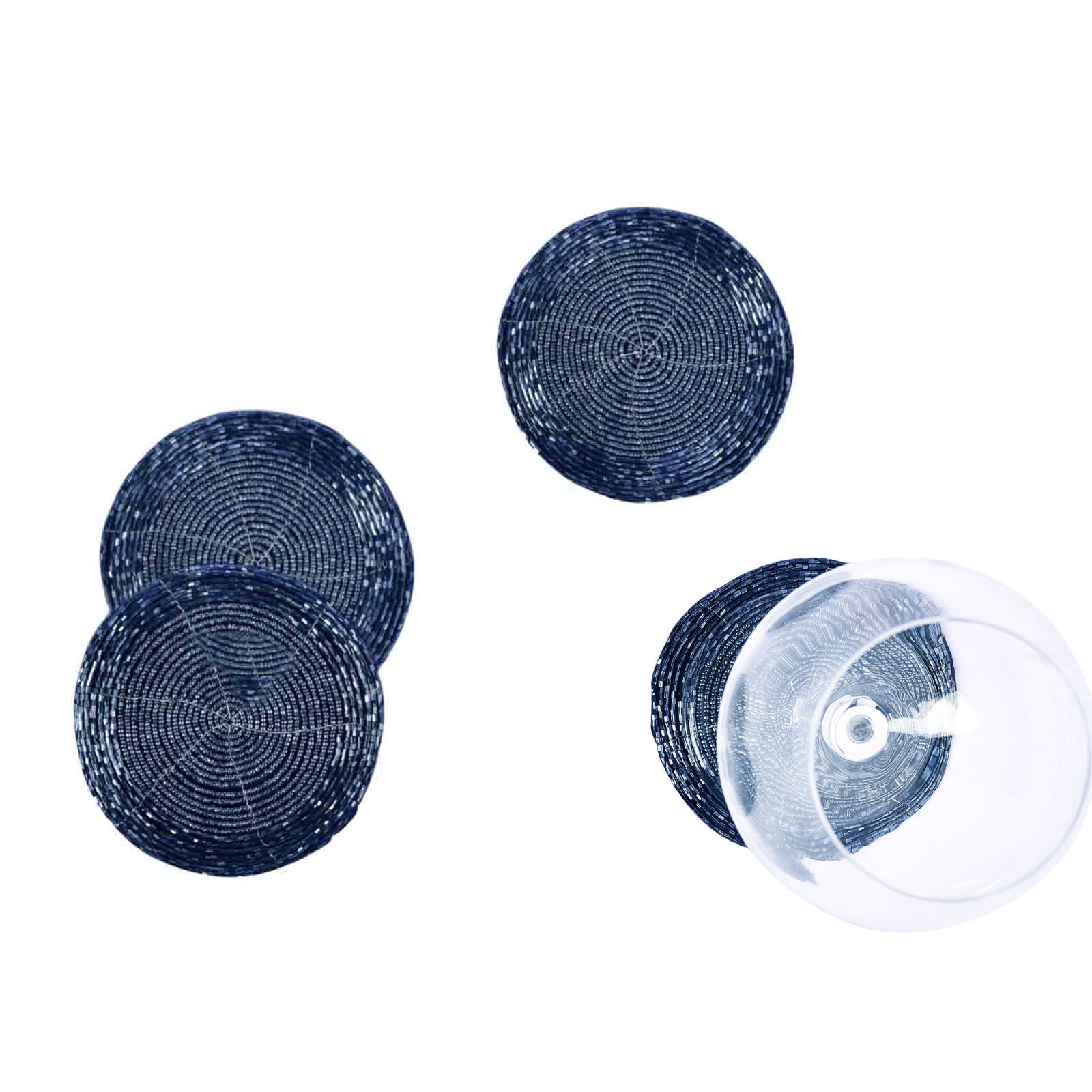 Glass Beaded Coaster in Luster Blue, Set of 4