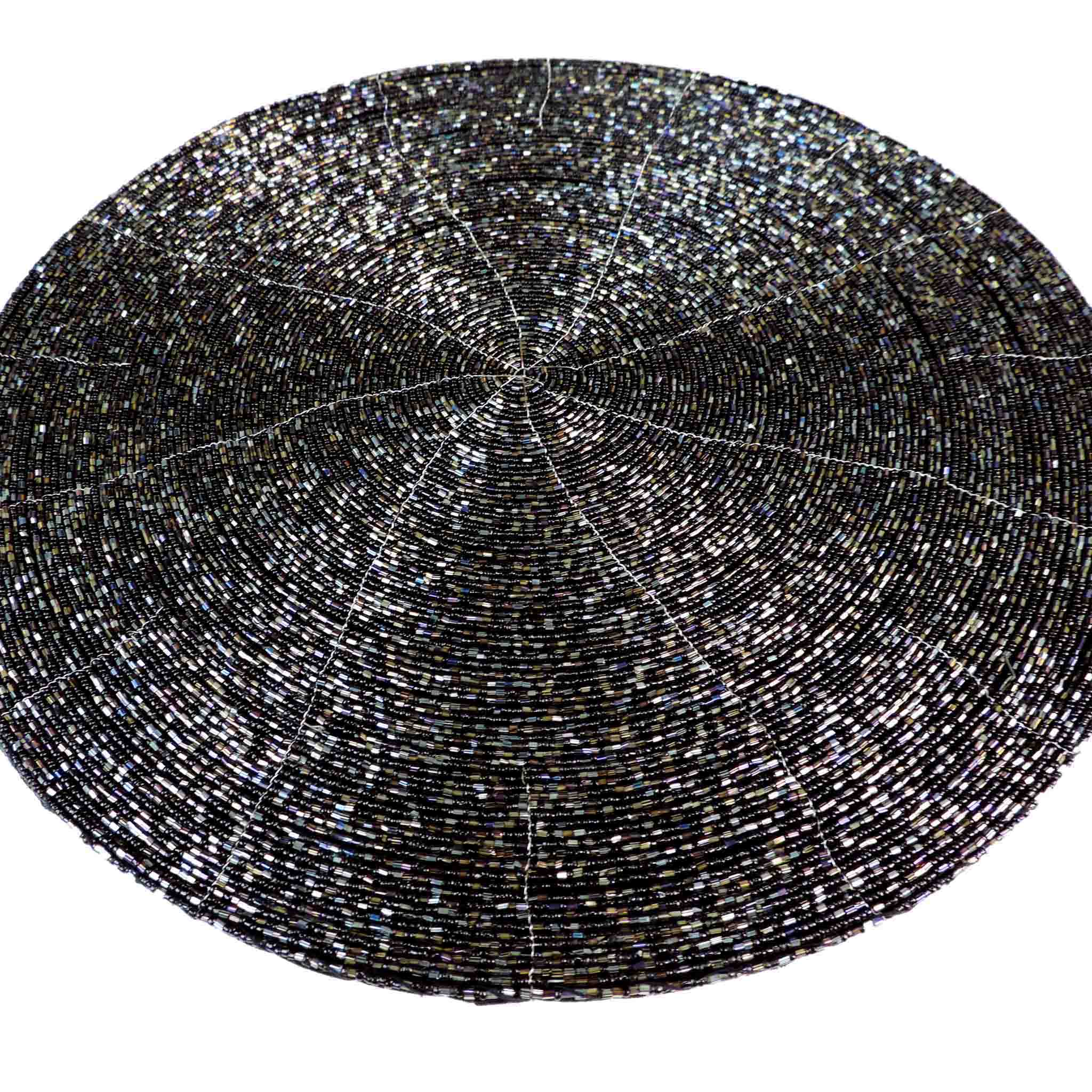Glass Beaded Placemat in Black & Gold, Set of 4