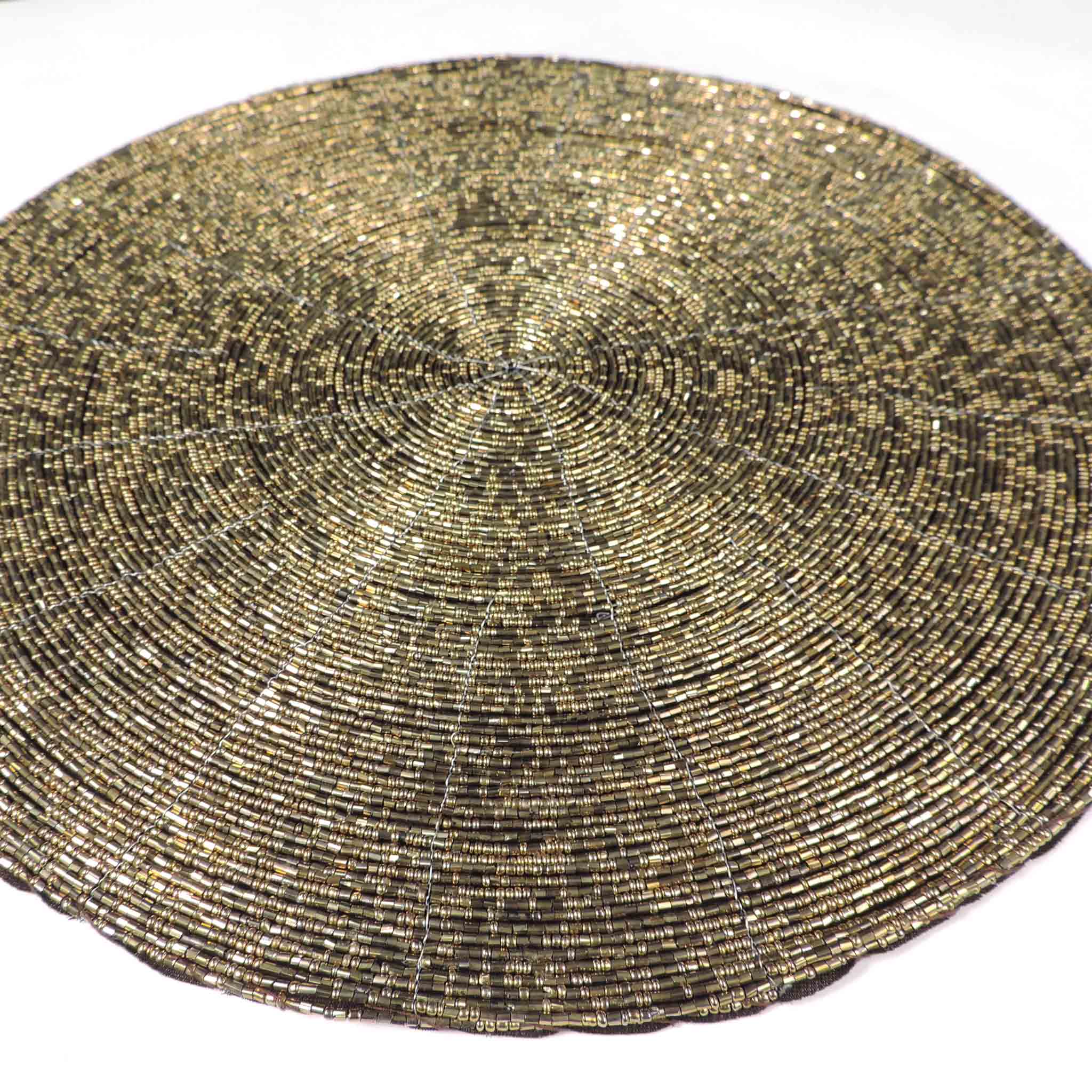 Glass Beaded Placemat in Deep Antique Gold, Set of 4