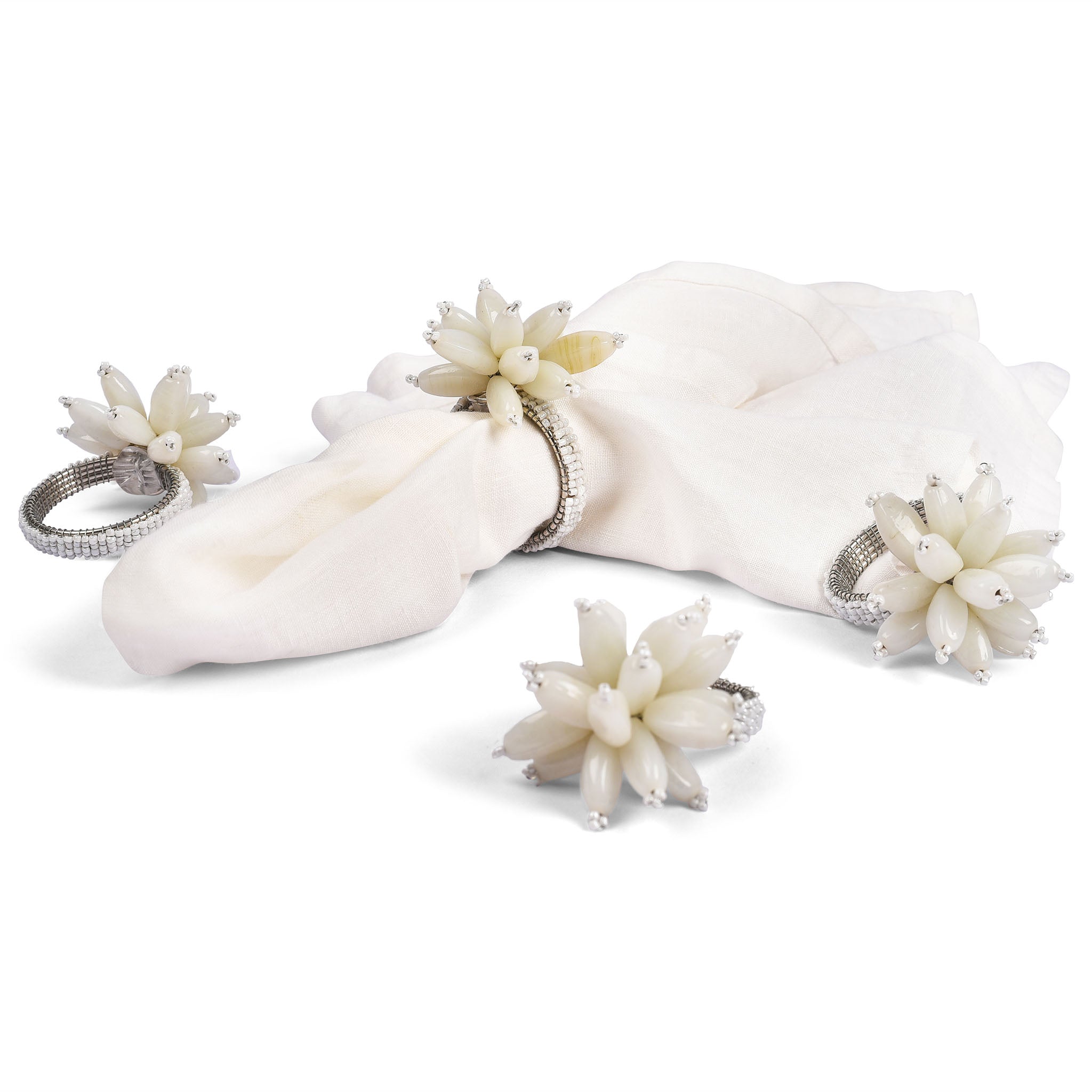 Blossom Napkin Ring in White, Set of 4