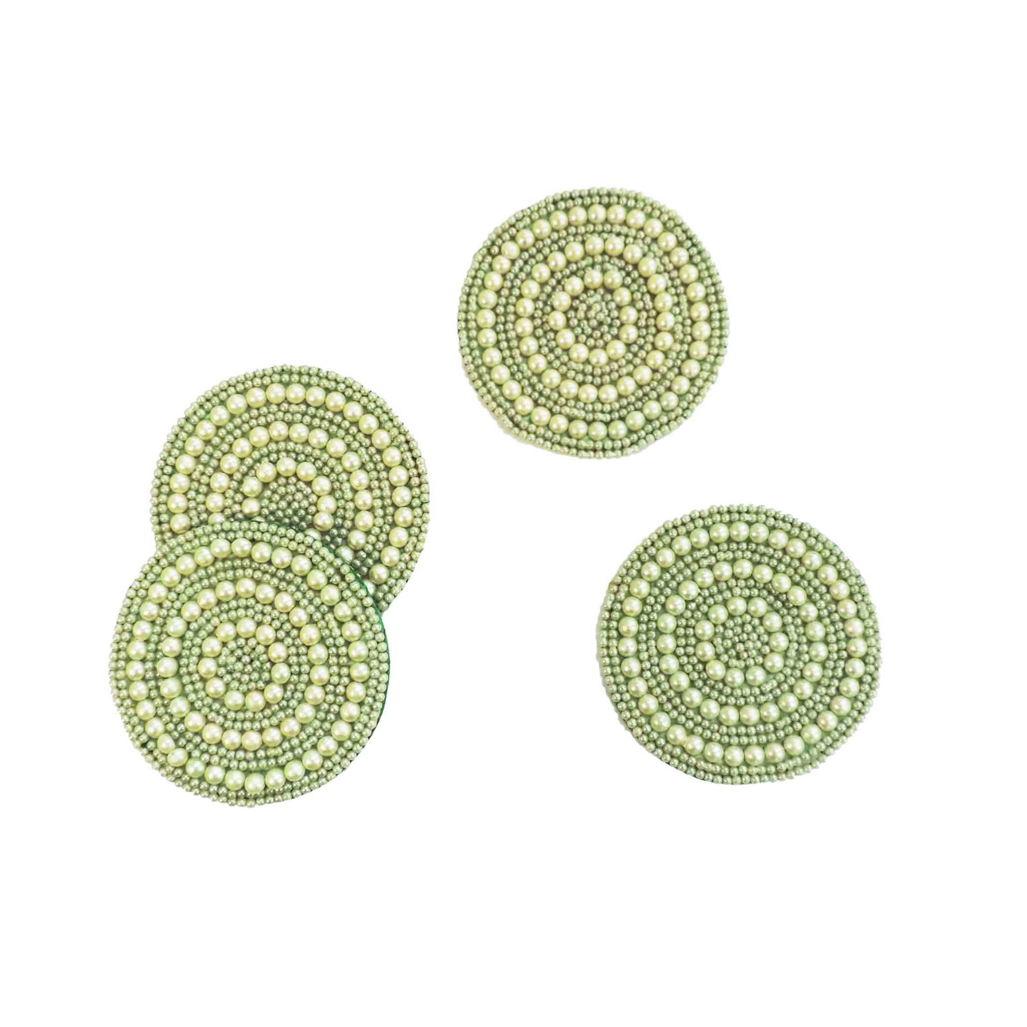 Full Circle Embroidered Coaster in Pale Green, Set of 4