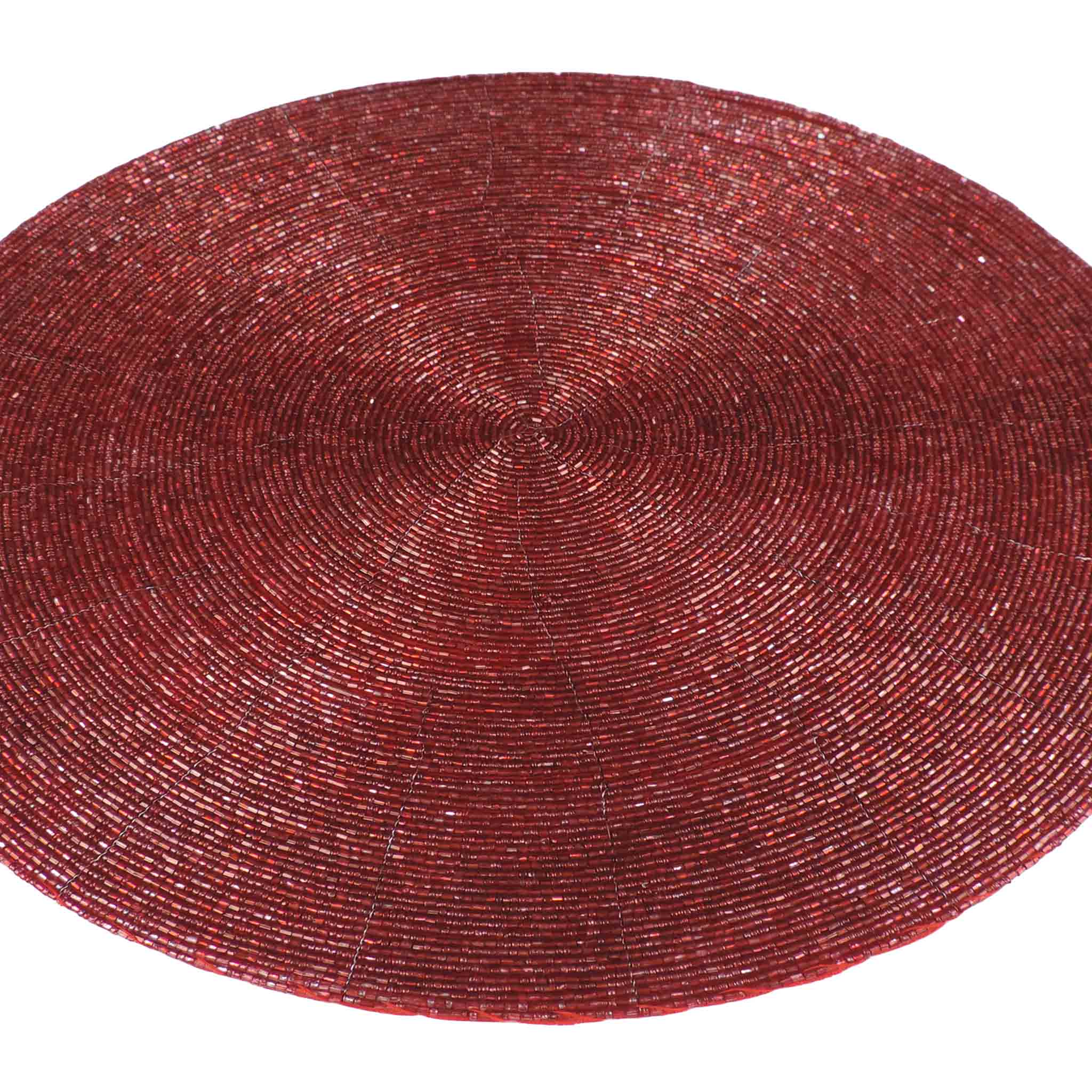 Glass Beaded Placemat in Red, Set of 4