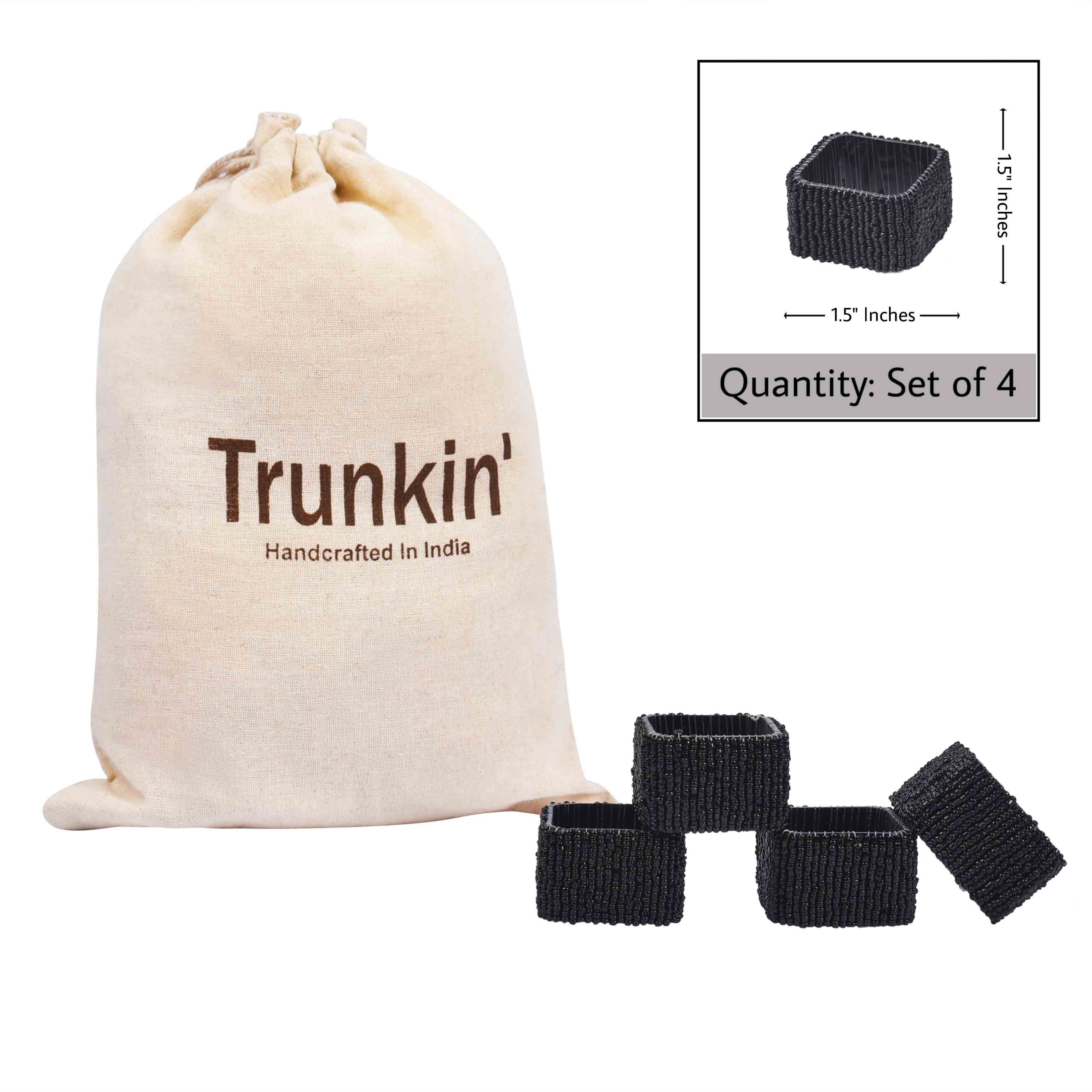 Classic Square Napkin Ring in Black, Set of 4