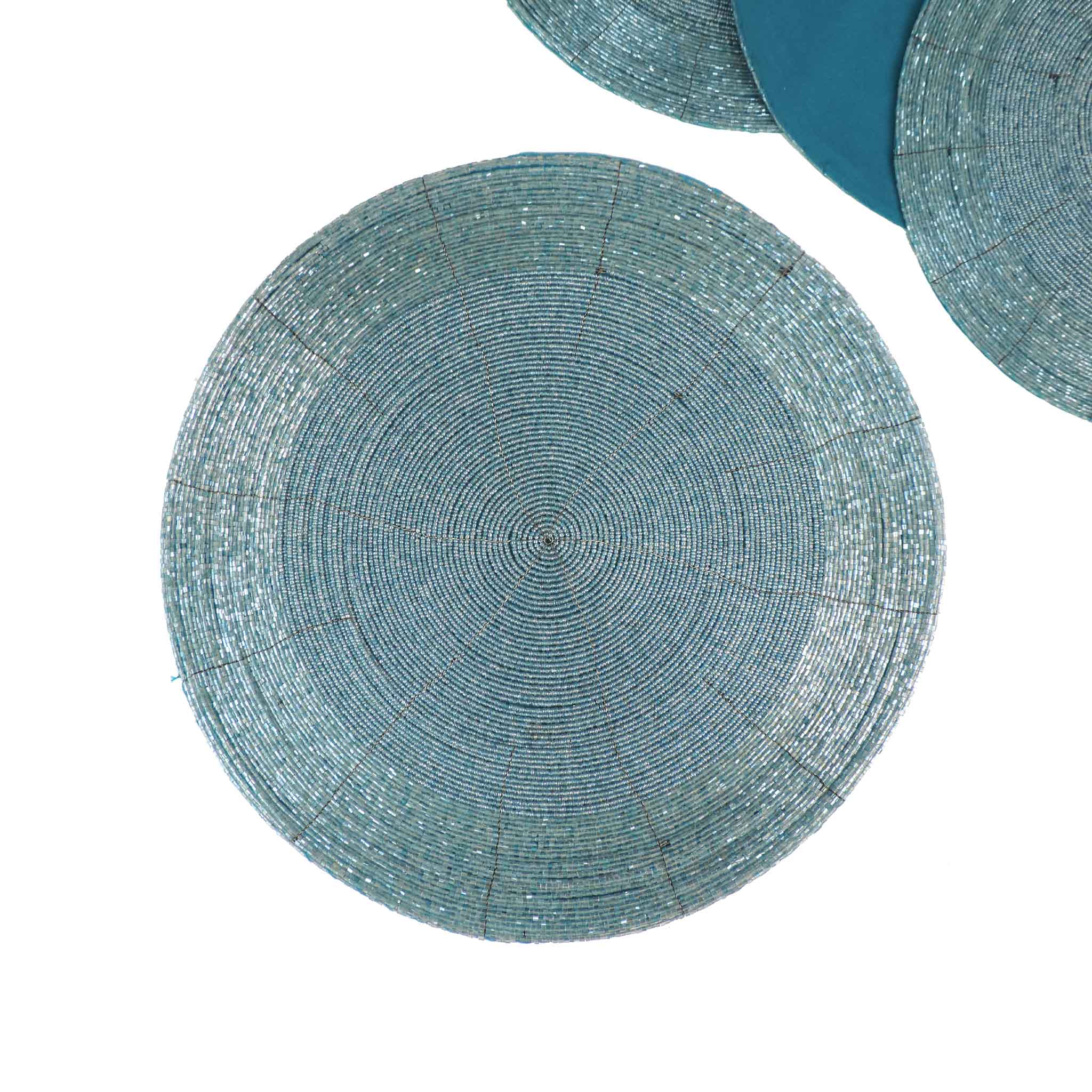 Glass Beaded Placemat in Ice Blue Two-Tone, Set of 4