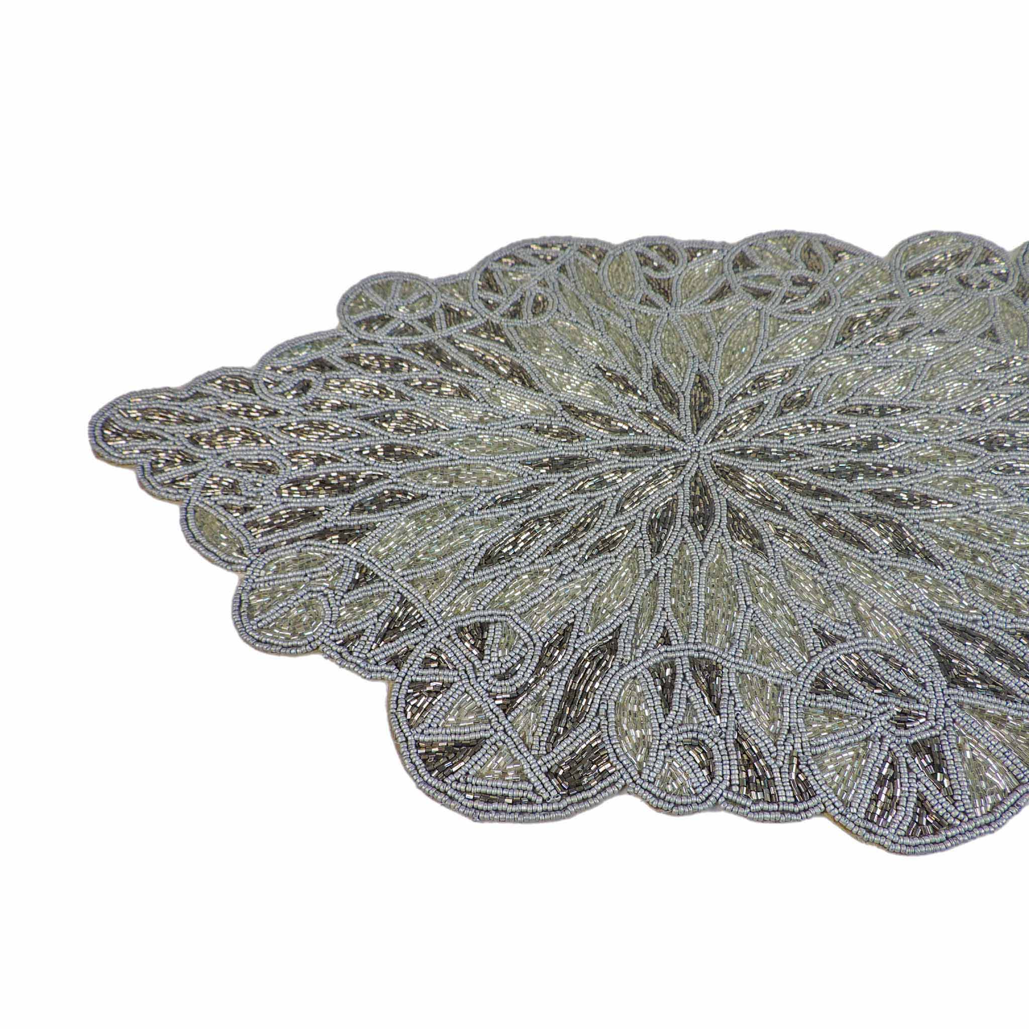 Elegance Bead Embroidered Table Runner in Smoke Silver