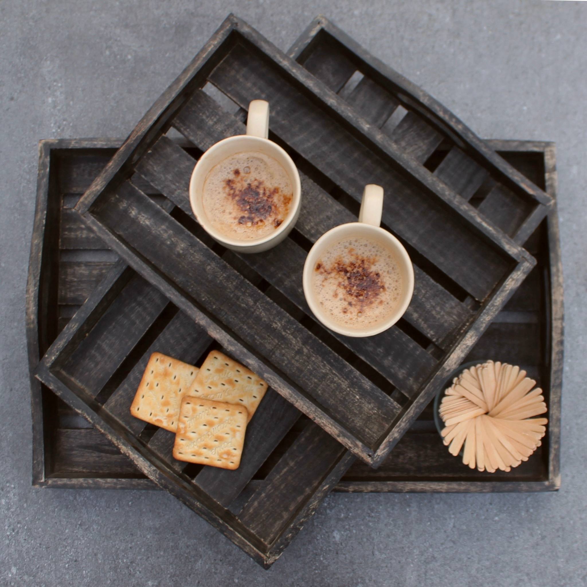 Handmade Barn Wood Serving Tray in Charcoal Grey, Set of 3