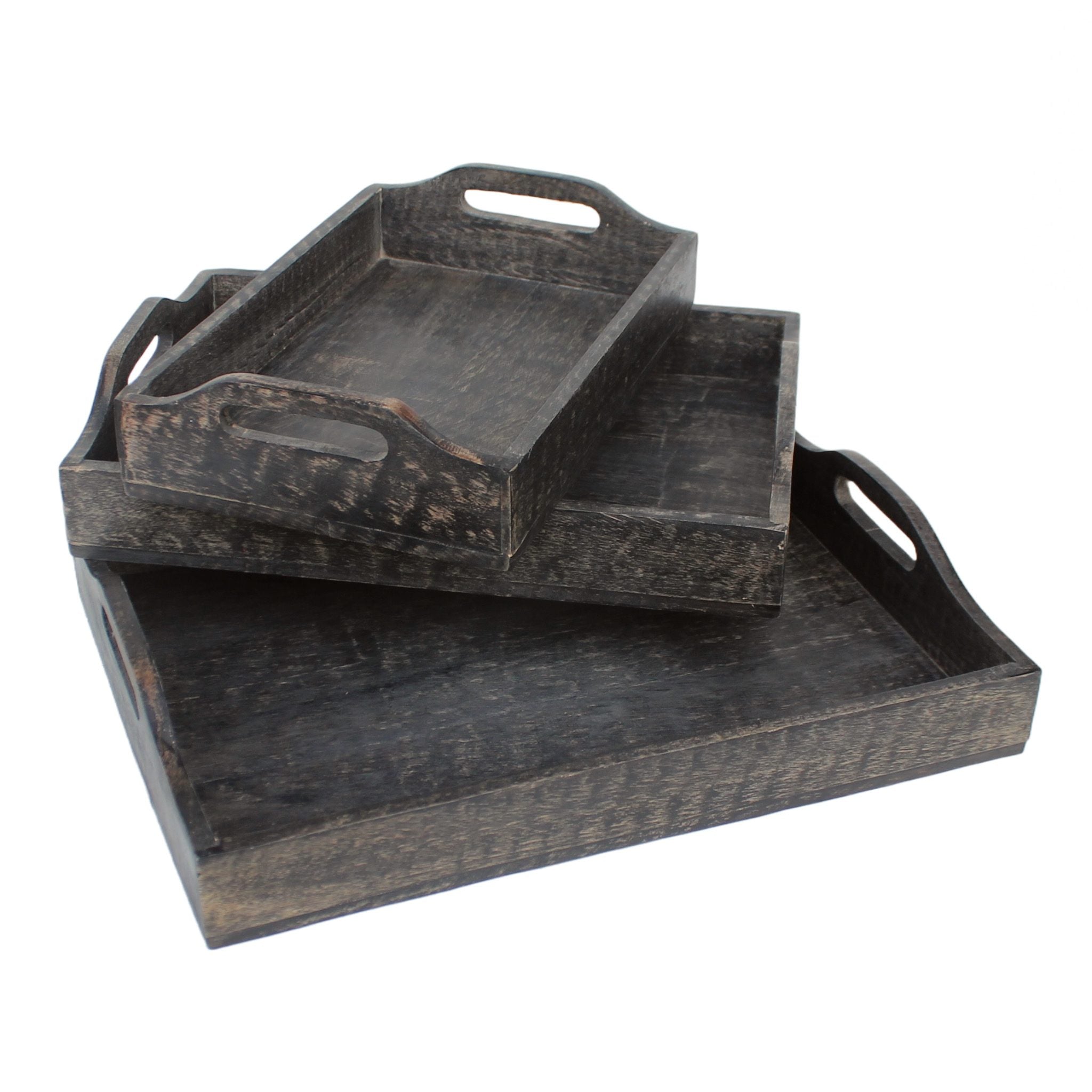 Sun Porch Rustic Serving Tray in Charcoal Grey, Set of 3