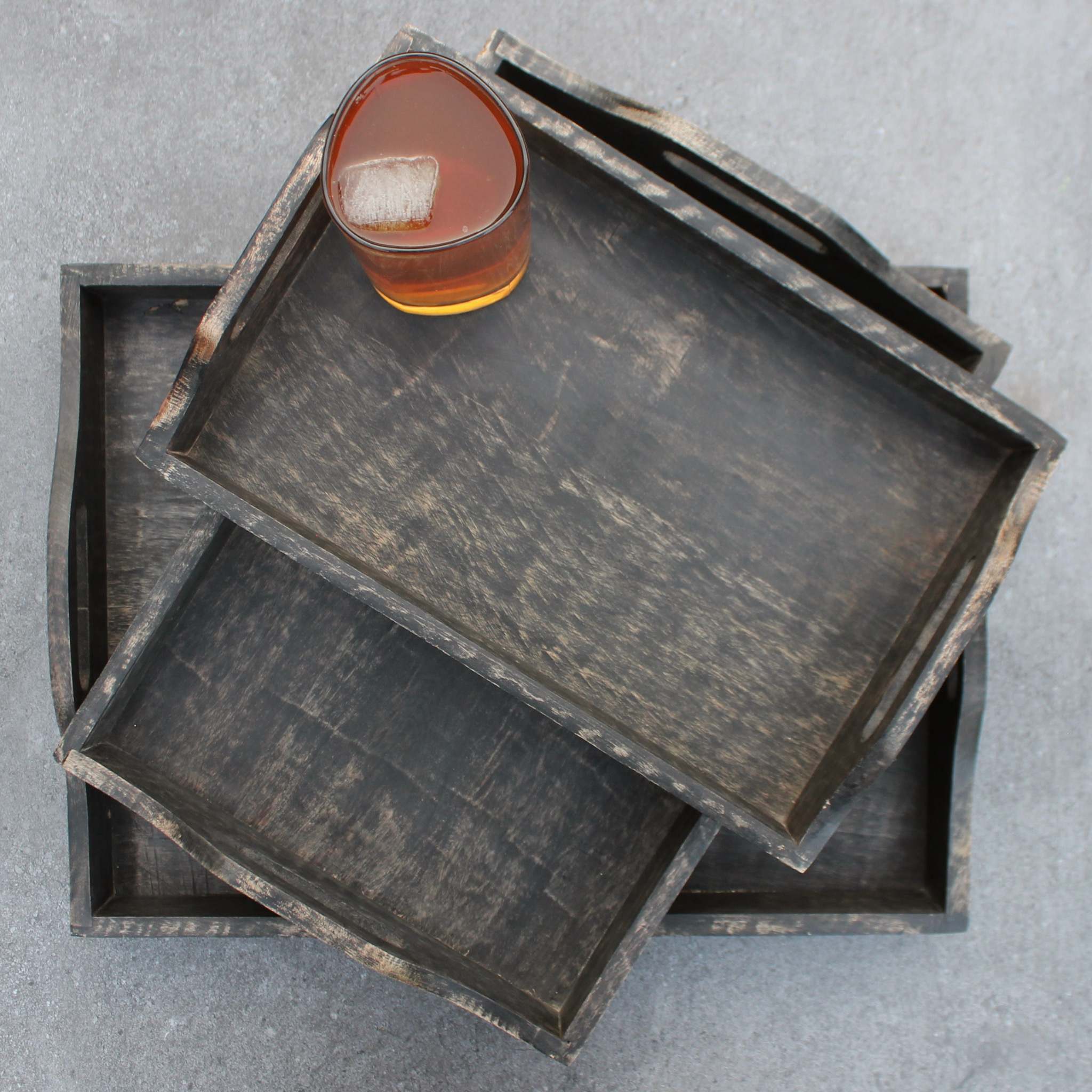 Sun Porch Serving Trays in Charcoal Grey, Set of 3