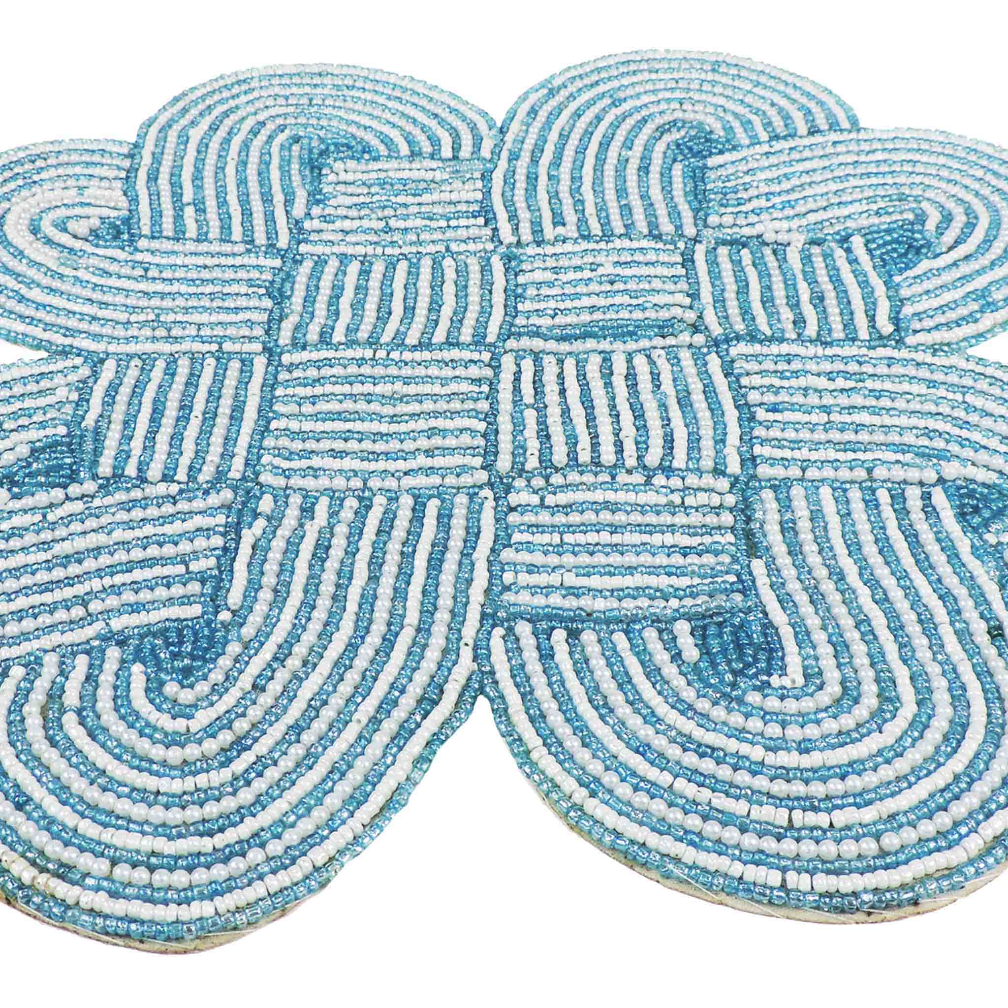 Celtic Knot Bead Embroidered Placemat in Teal & Cream, Set of 2/4