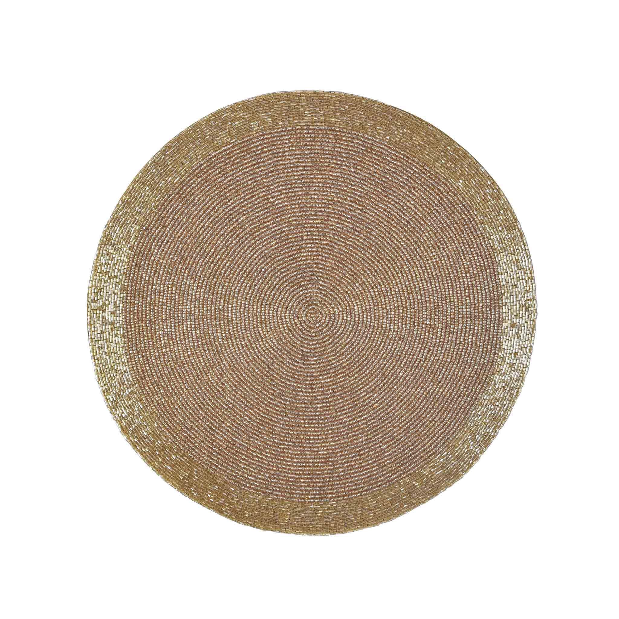 Ring-Bling Embroidered Placemat <br>Color: Champagne Gold<br>Size: 14" Round<br>Set of 2 - Trunkin' USA