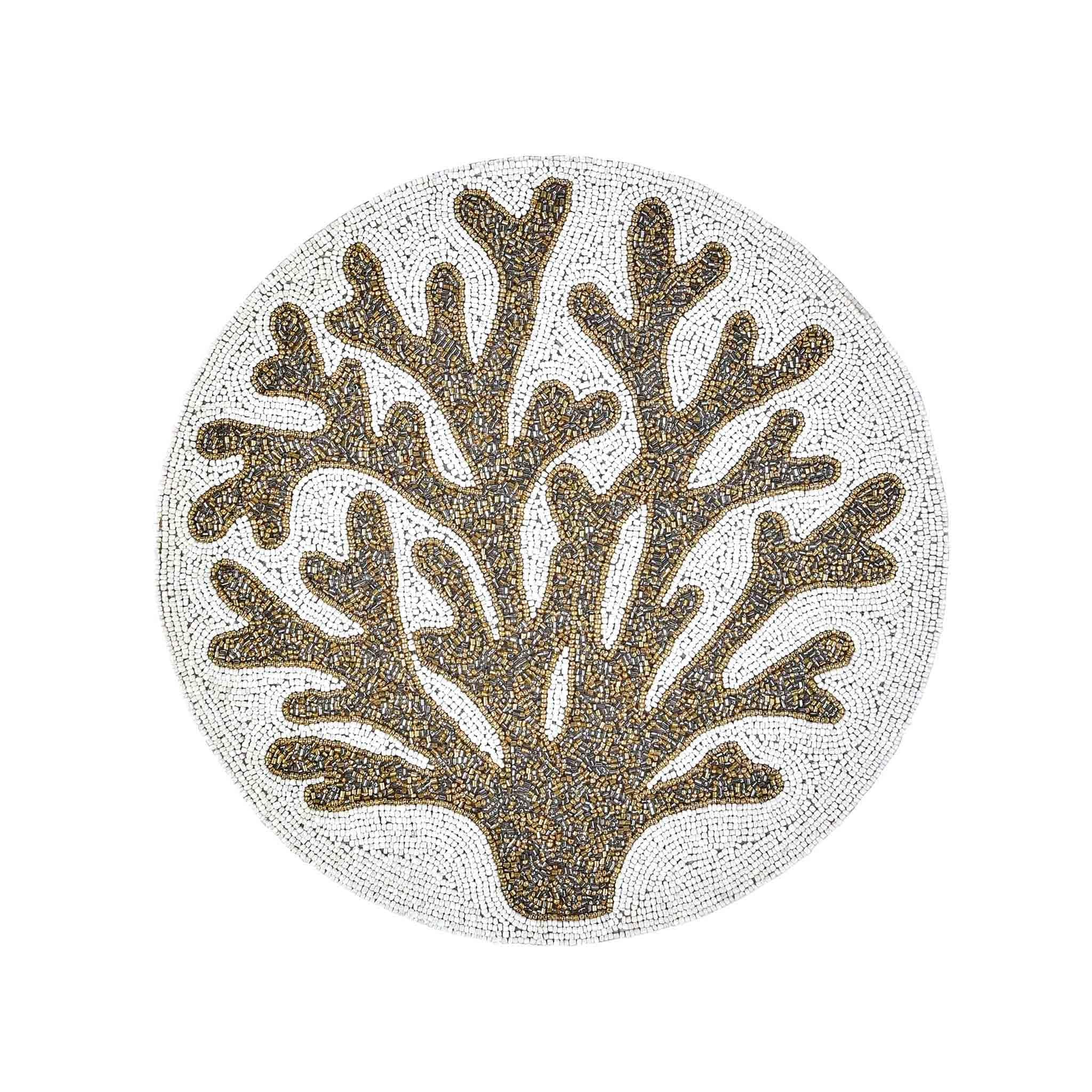 Sea La Vie Embroidered Placemat <br>Color: Cream Gold<br>Size: 15" Round<br>Set of 2 - Trunkin' USA