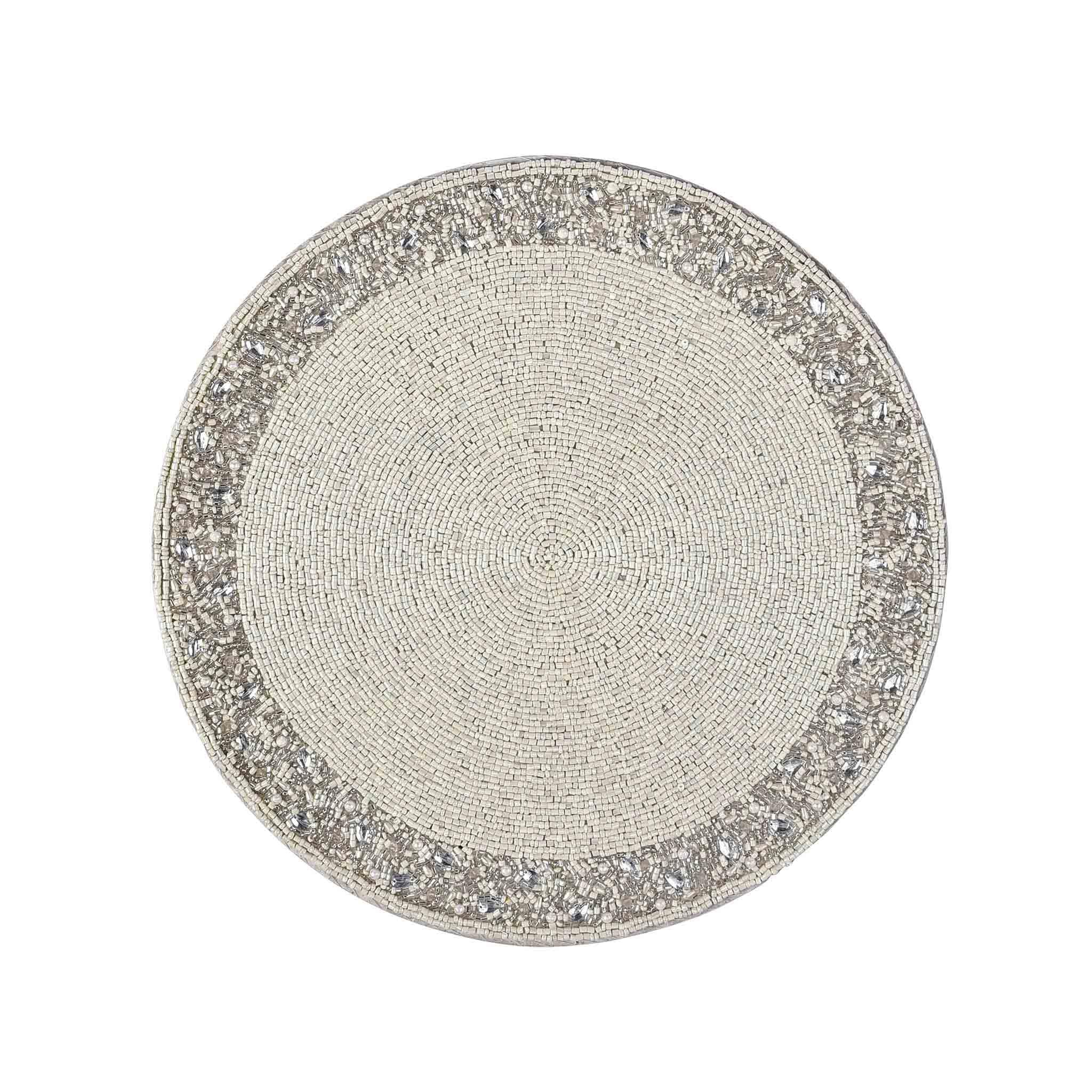 Ring Bling Embroidered Placemat<br>Size: 14" Round<br>Set of 2<br>Color: White - Trunkin' USA