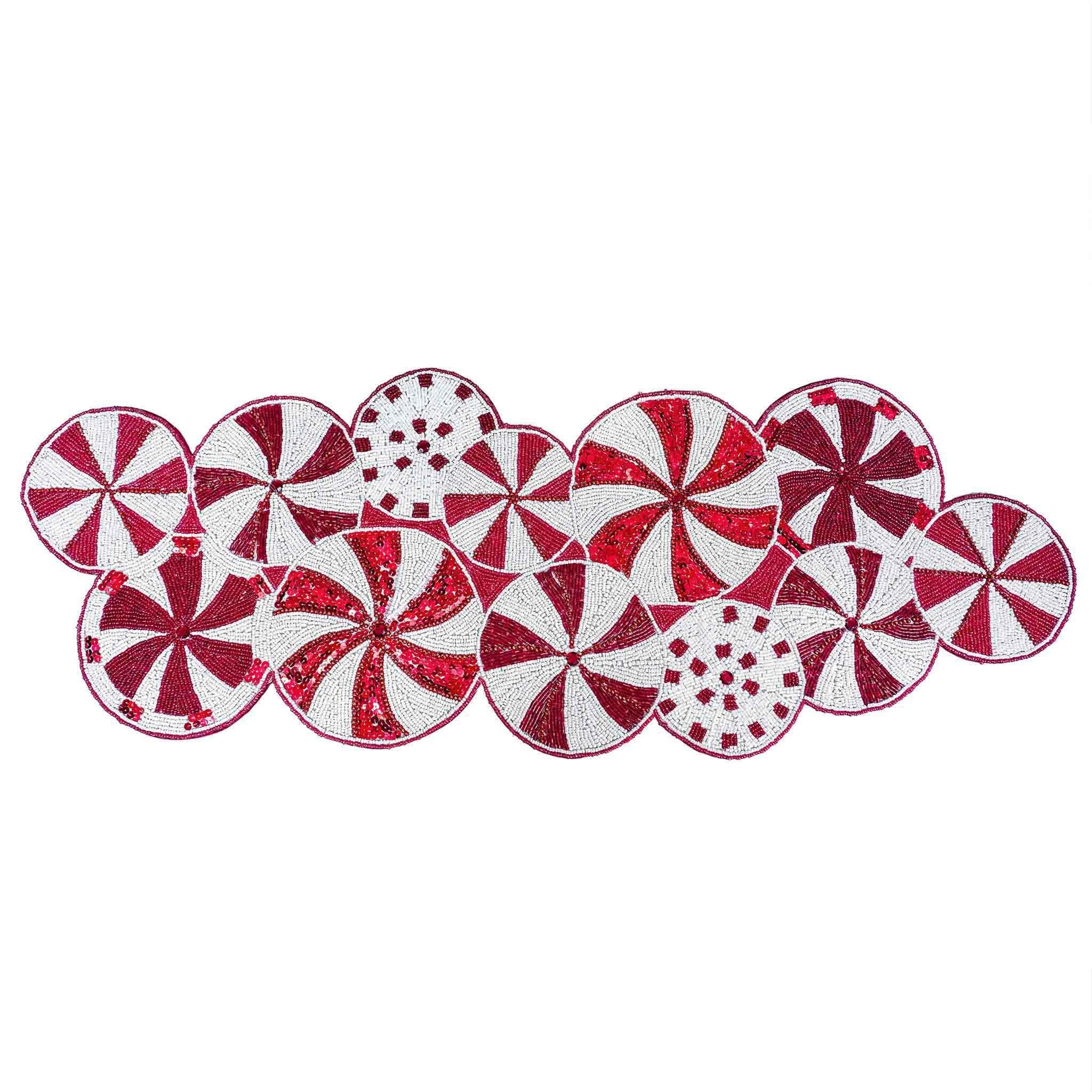 Minted Bead Embroidered Table Runner<br>Color: Red & White<br>Size: 36"xSize: 13" - Trunkin' USA