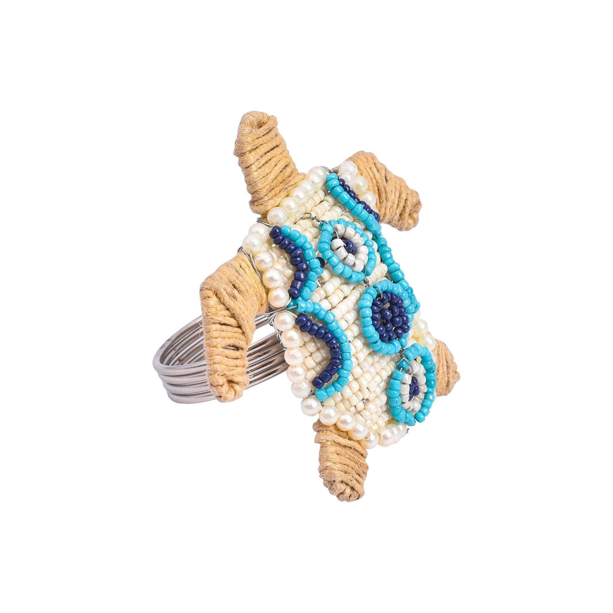 Turtley In Love Napkin Ring<br>Size: 3.25"x3"x2.25"<br>Set of 4<br>Color: Teal - Trunkin' USA