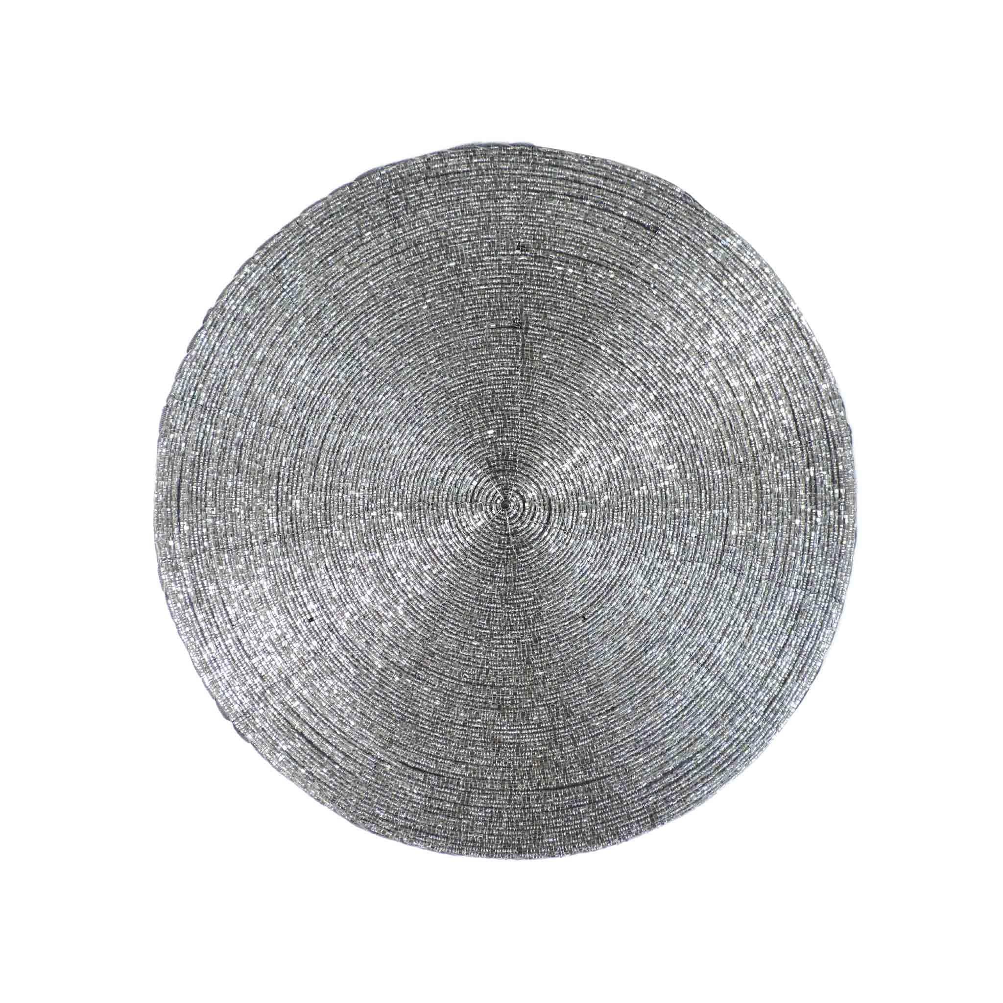 Glass Beaded Placemat <br>Set of 4<br>Size: 14" Round<br>Color: Silver - Trunkin' USA
