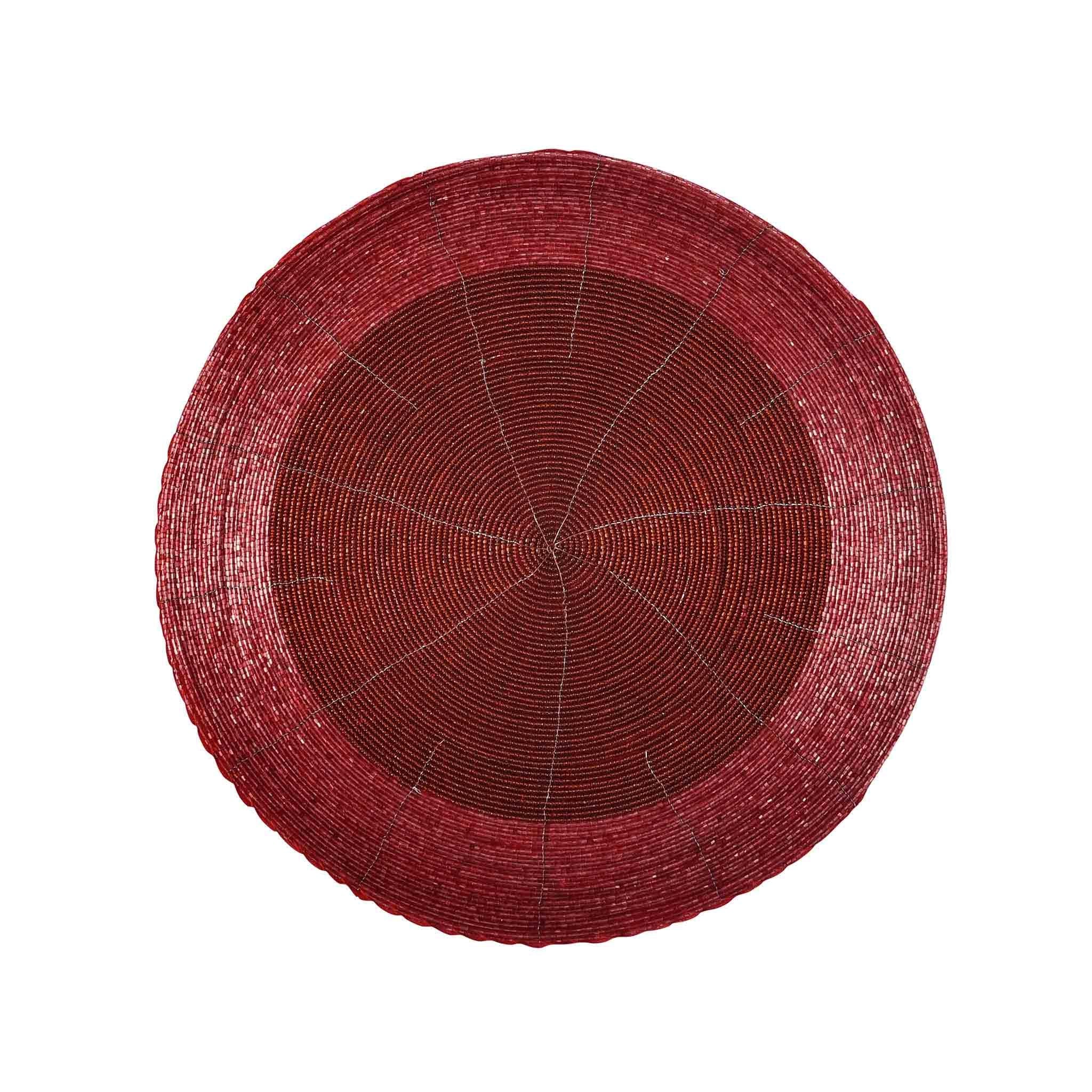Glass Beaded Placemat <br>Color: Red Two-Tone<br>Size: 14" Round<br>Set of 4 - Trunkin' USA