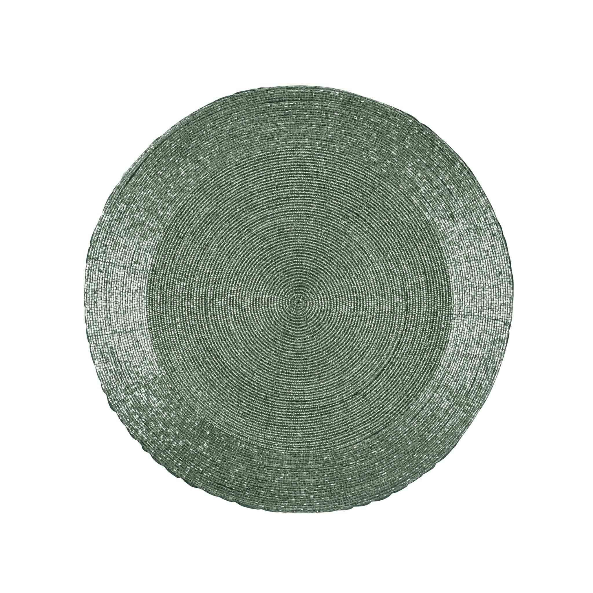 Glass Beaded Placemat <br>Color: Green  Two-Tone<br>Size: 14" Round<br>Set of 4 - Trunkin' USA